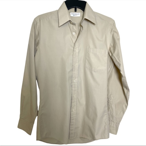 YvesSaintLaurent YSL Mens Biege button down shirt Long Sleeve Cotton 14.5 32-33 - Picture 1 of 3